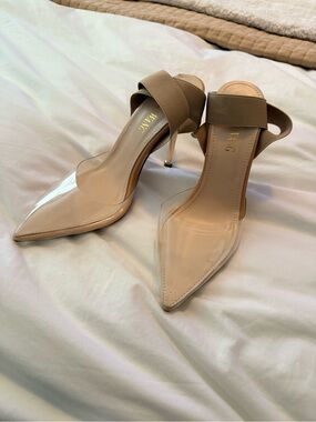 Beige Pointed-Toe Clear Panel Stiletto Heels no box no tags
